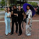 Cat people and 1 kimono-clad person